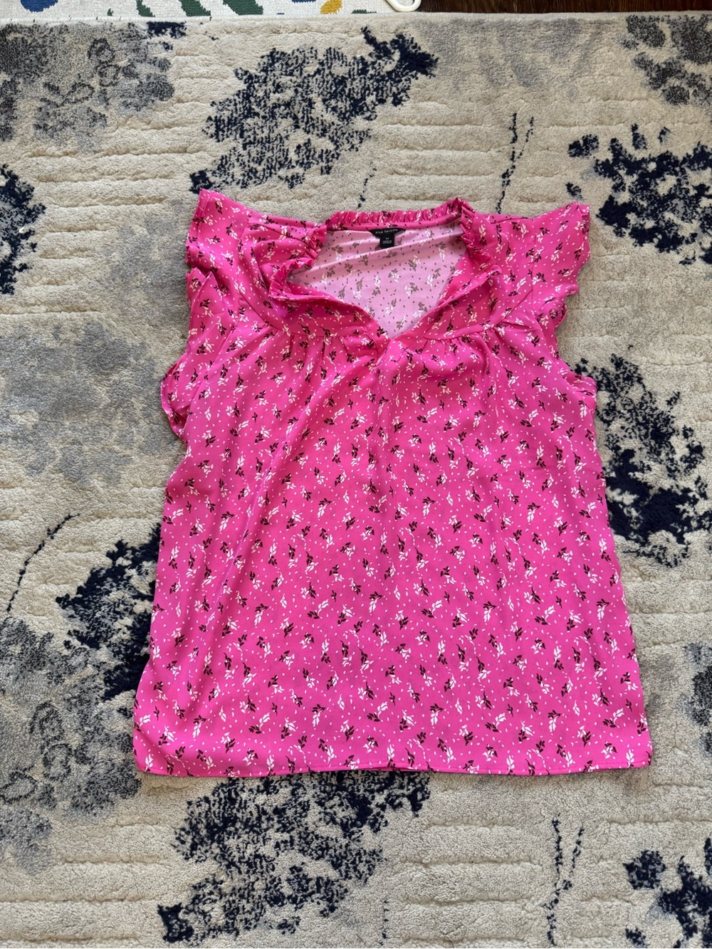 Ann Taylor Bright Pink Floral Ruffle Sleeve Blouse